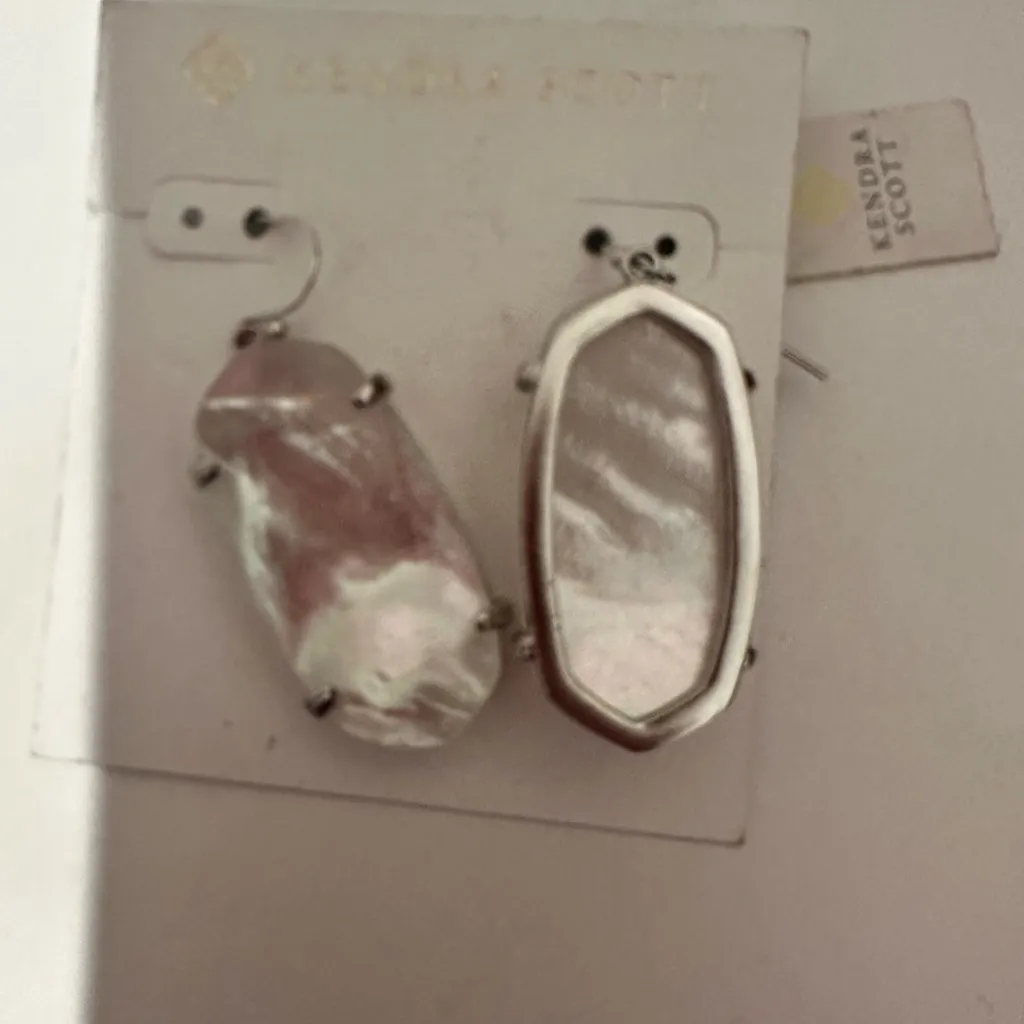 Kendra Scott Esme Ivory Mother of Pearl Dangly Earrings Silver Frame NEW - Image 6