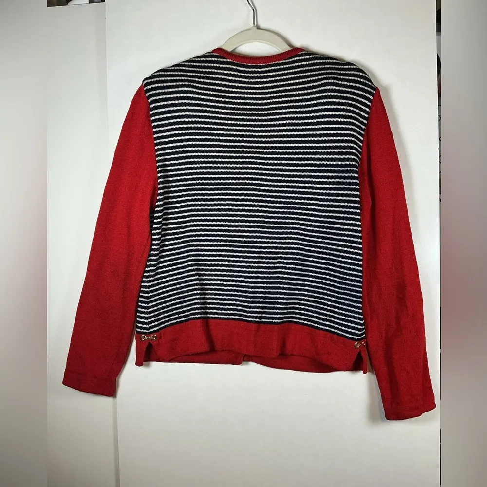 St. John Red and Black Striped Cardigan A0438 - Image 4