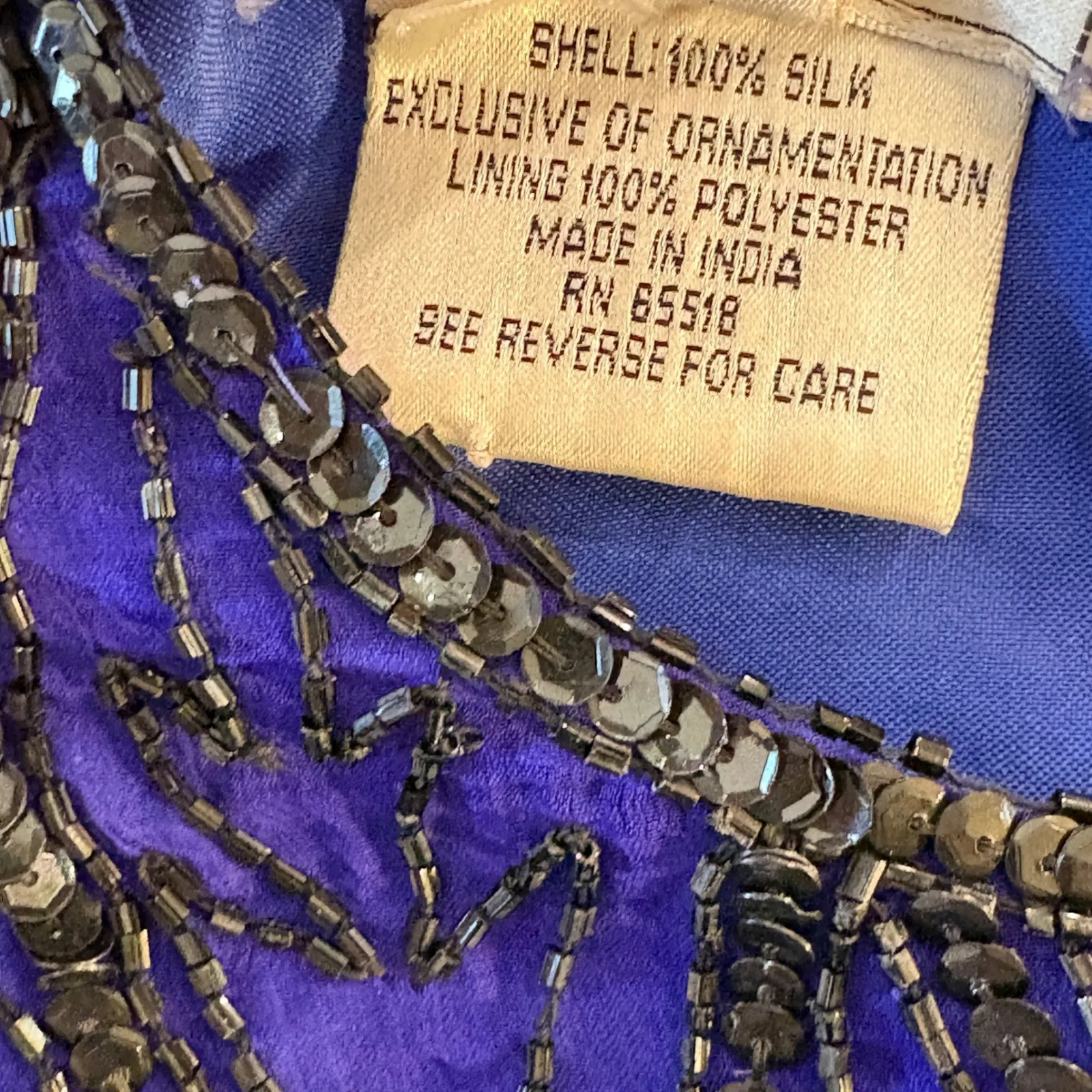 Vintage Stenay Silk Beaded Blouse Royal Blue Black Cocktail Glam Size Large - Image 7