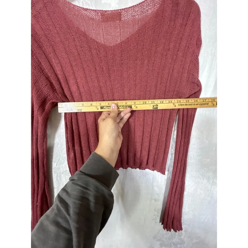 Adora Large Sweater Mauve Open Knit Ribbed Cropped Pink - Image 8