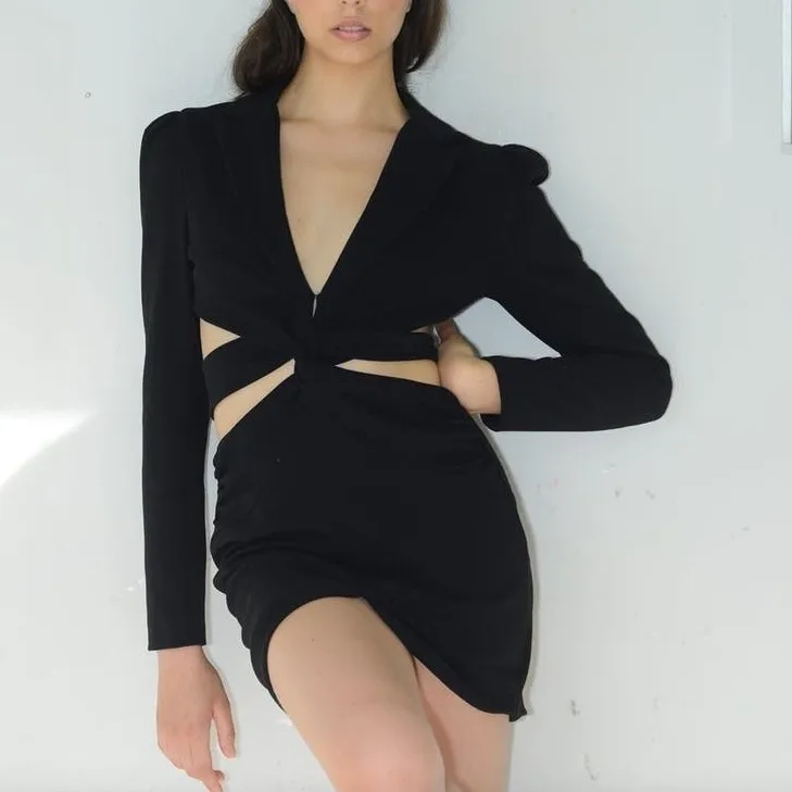 PatBo LBD Cutout Blazer Plunge Mini Dress Size‎ 4 Black - Image 4