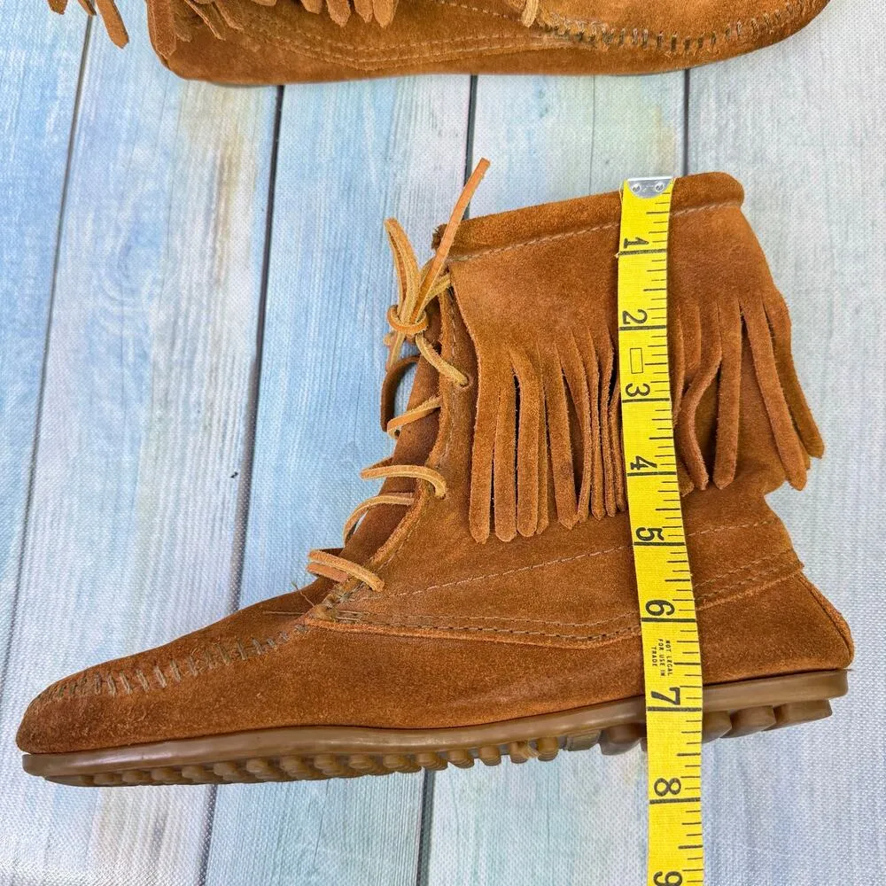 Minnetonka Tramper Ankle Boots Size 7 Leather Suede Lace Up Fringe Vintage Boho - Image 7
