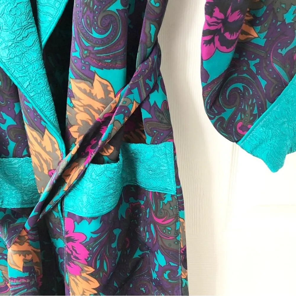 Victoria's Secret Vintage Gold Label  Long Robe Tassel Tie Jacquard Trim Medium - Image 5