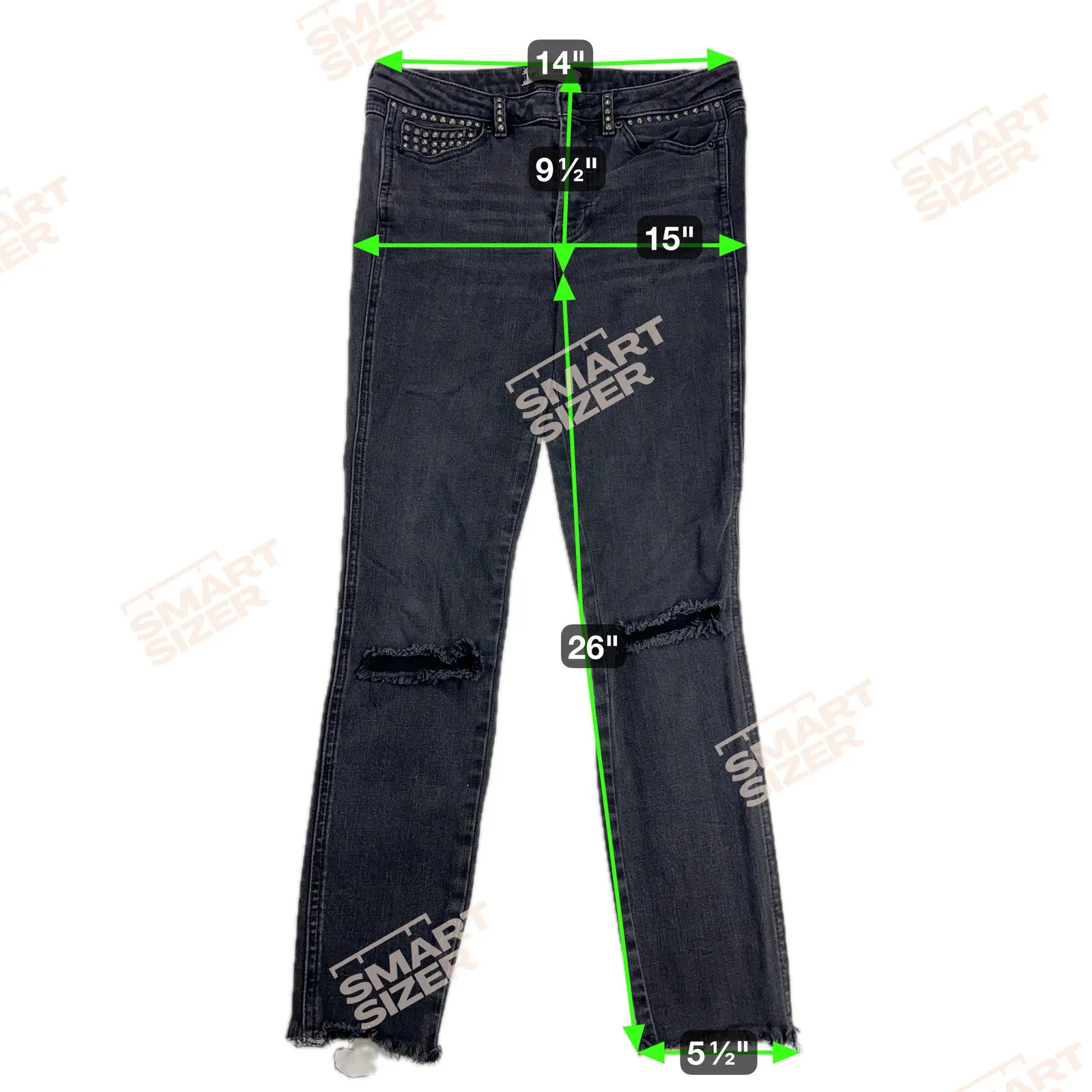 Free People Burnished Silver Studded Black Wash Skinny Distressed Jeans Size 27 - Image 5