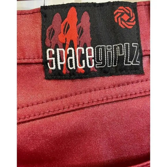 Vintage 90s Space Girlz Satin Stretchy Red Bootcut Hot Pants Retro Size Medium - Image 4