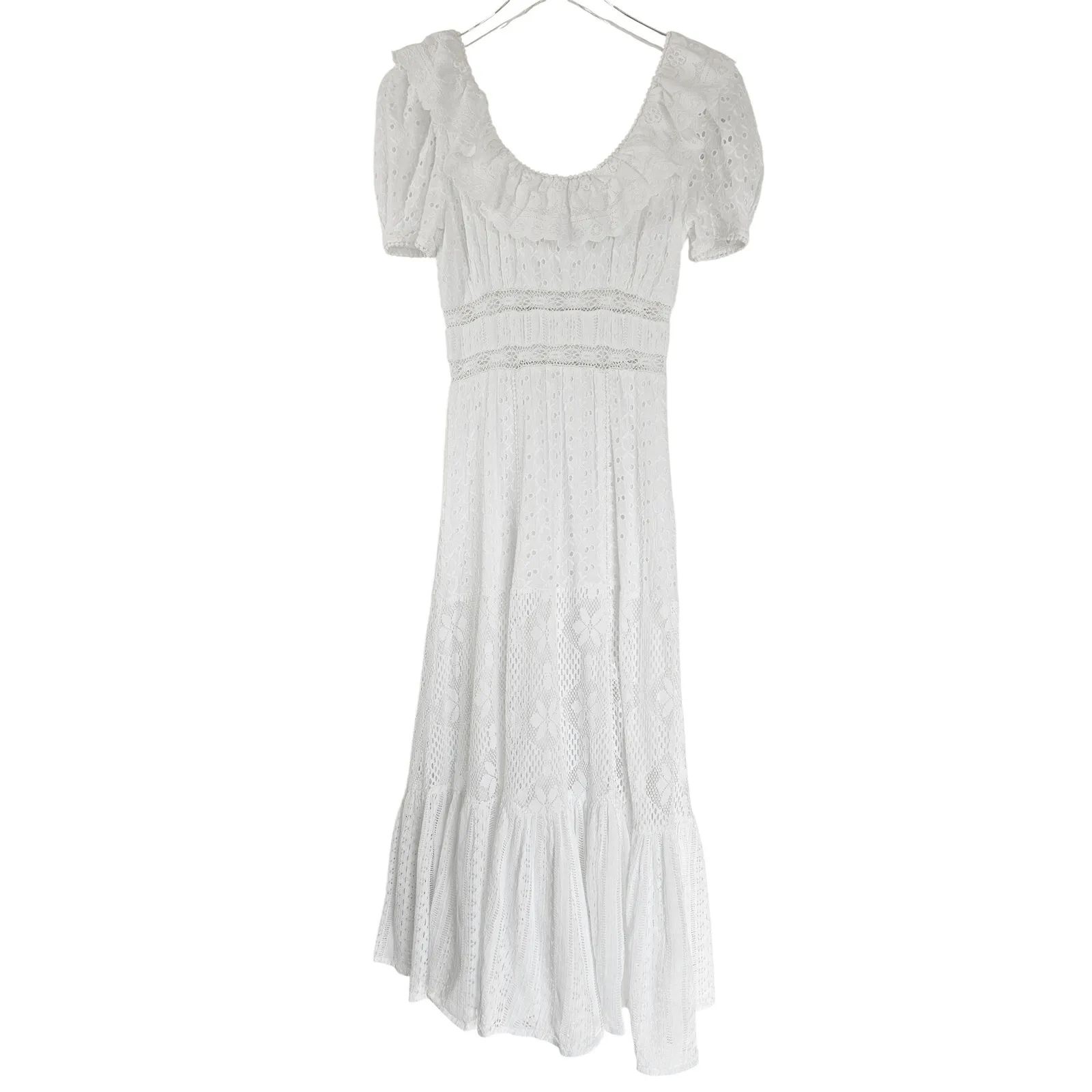 $595 LoveShackFancy Stassie Eyelet Lace Maxi White Bridal Dress Size 2 - Image 8