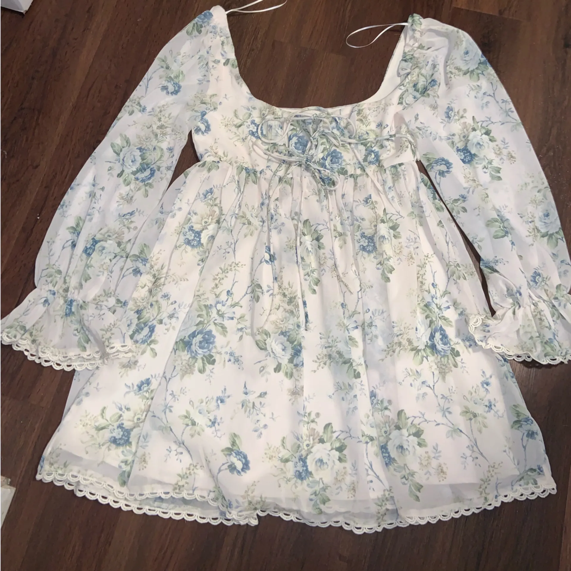 ALTARD STATE Fern Ivory Blue Floral Mini Babydoll Dress NWT $98 cottage fall - Image 3