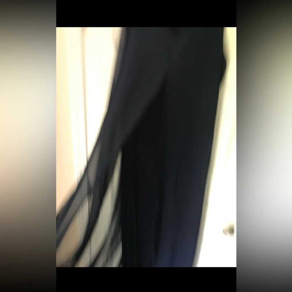 s Navy V Neck Long Tank Dress with Sheer Overlay - Image 3