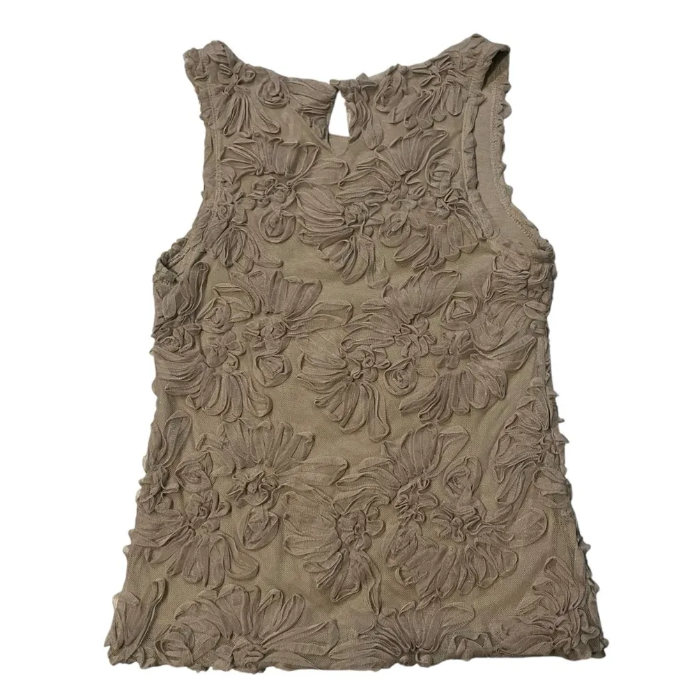 Banana Republic Taupe Textured Mesh Floral Sleeveless Shell Top, Sz S - Image 2