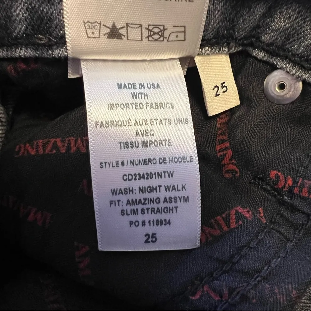 Alice + Olivia Dark Amazing Asymmetrical Slim Straight Night Walk Raw Hem Jeans - Image 8