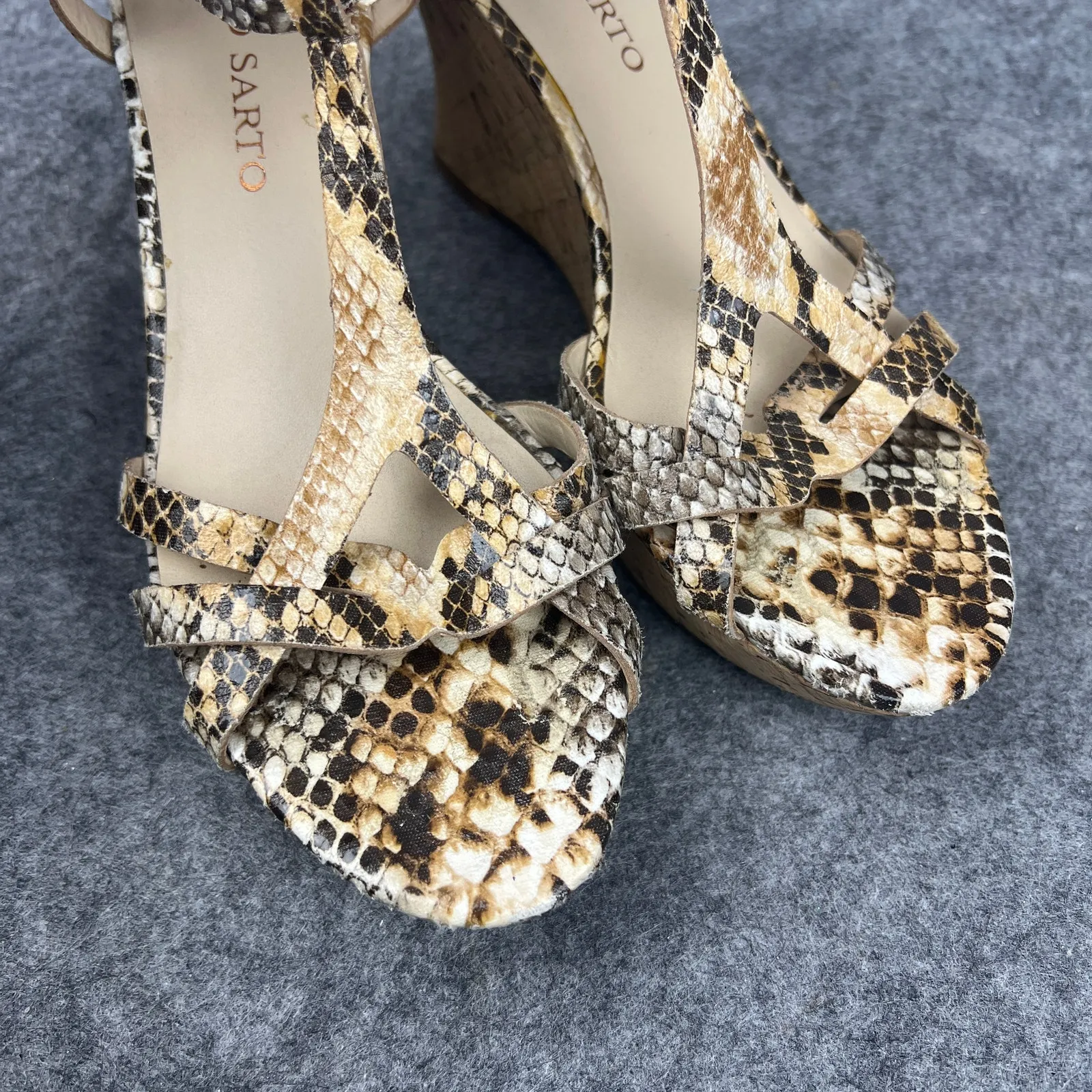 Franco Sarto‎ Python Reptile Print Strappy Platform Heels wedge sandals size 8M - Image 7