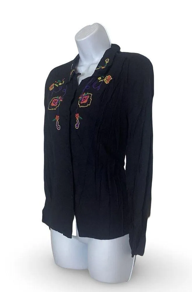 Vintage Embroidered Button Down Shirt Black Size 8P - Image 2