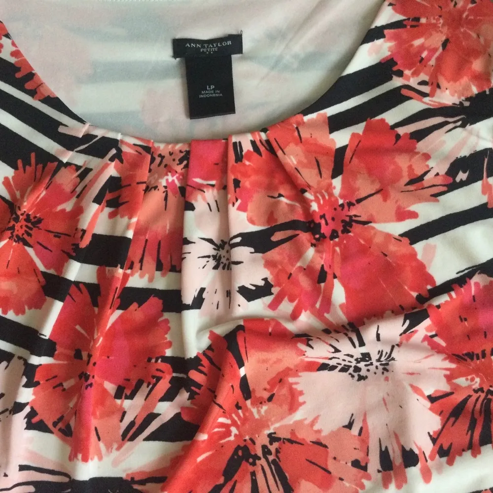 Blouson Stretch Dress Floral Striped - Sz Large Petite - Image 4