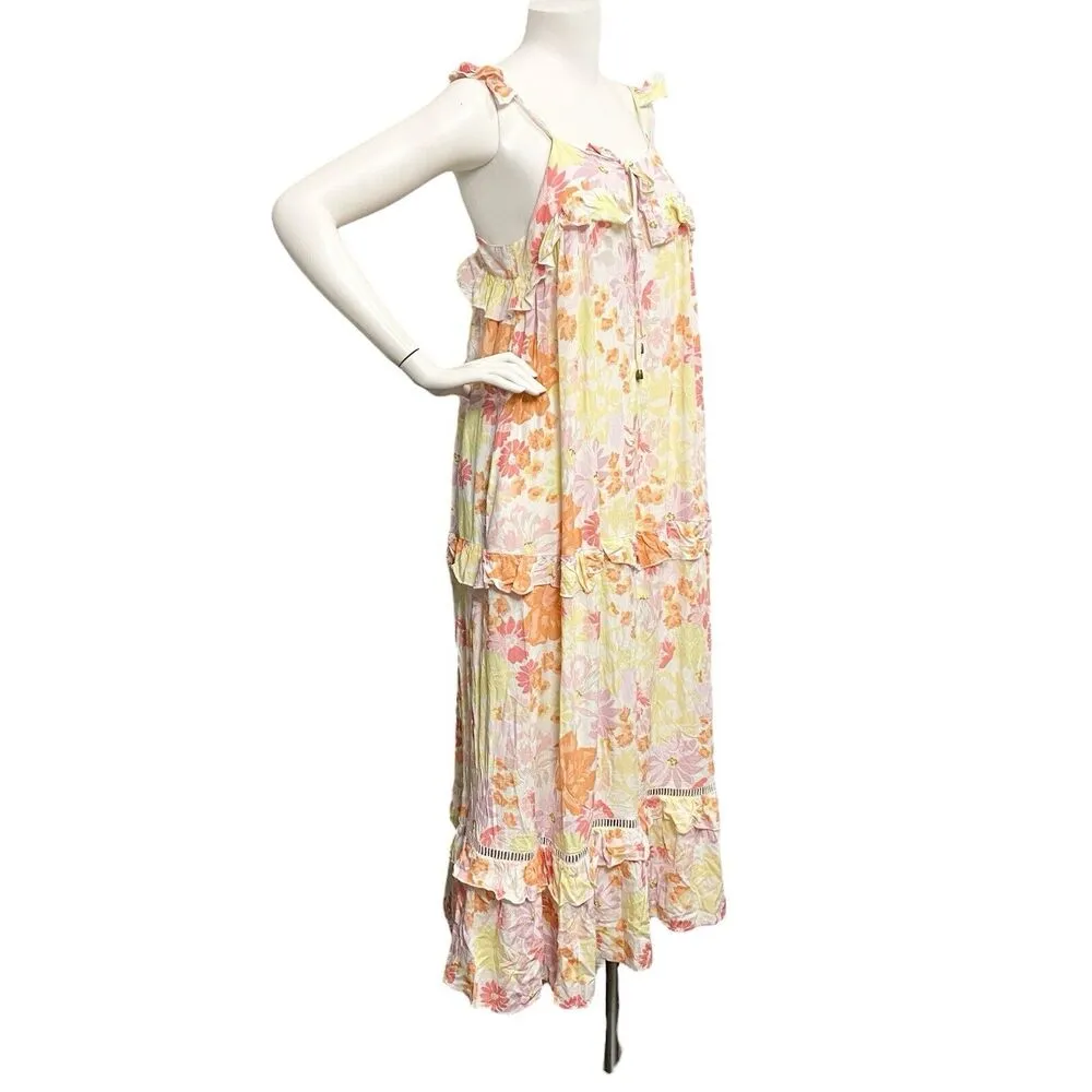 Petal & Pup Floral Print Ruffle Tiered Maxi Dress Women Sz 2 Sleeveless Cotton - Image 4
