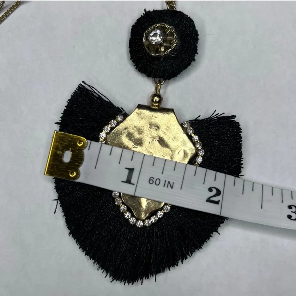 SHIRALEAH CHICAGO Caroline Black Necklace Fringe Tassel Fan Rhinestone Boho NWT - Image 6