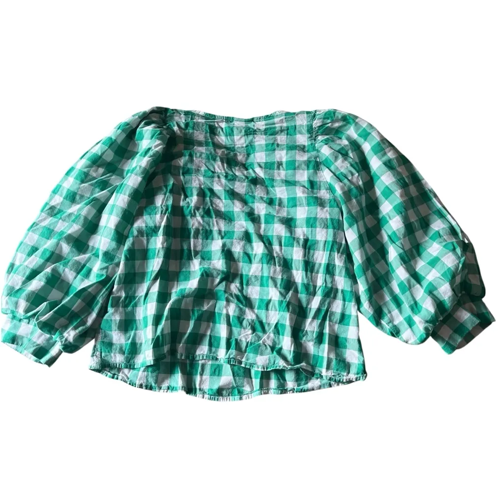 A New Day Checked Gingham 3/4 Puff Sleeve‎ Top Green White Women's S - Image 2