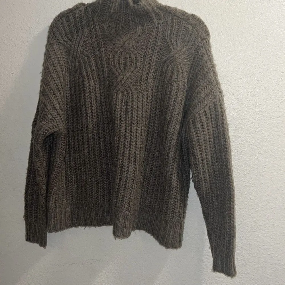 ✨AERIE Cable Mock Neck Laine Wool Grey Sz Medium Sweater✨ - Image 4