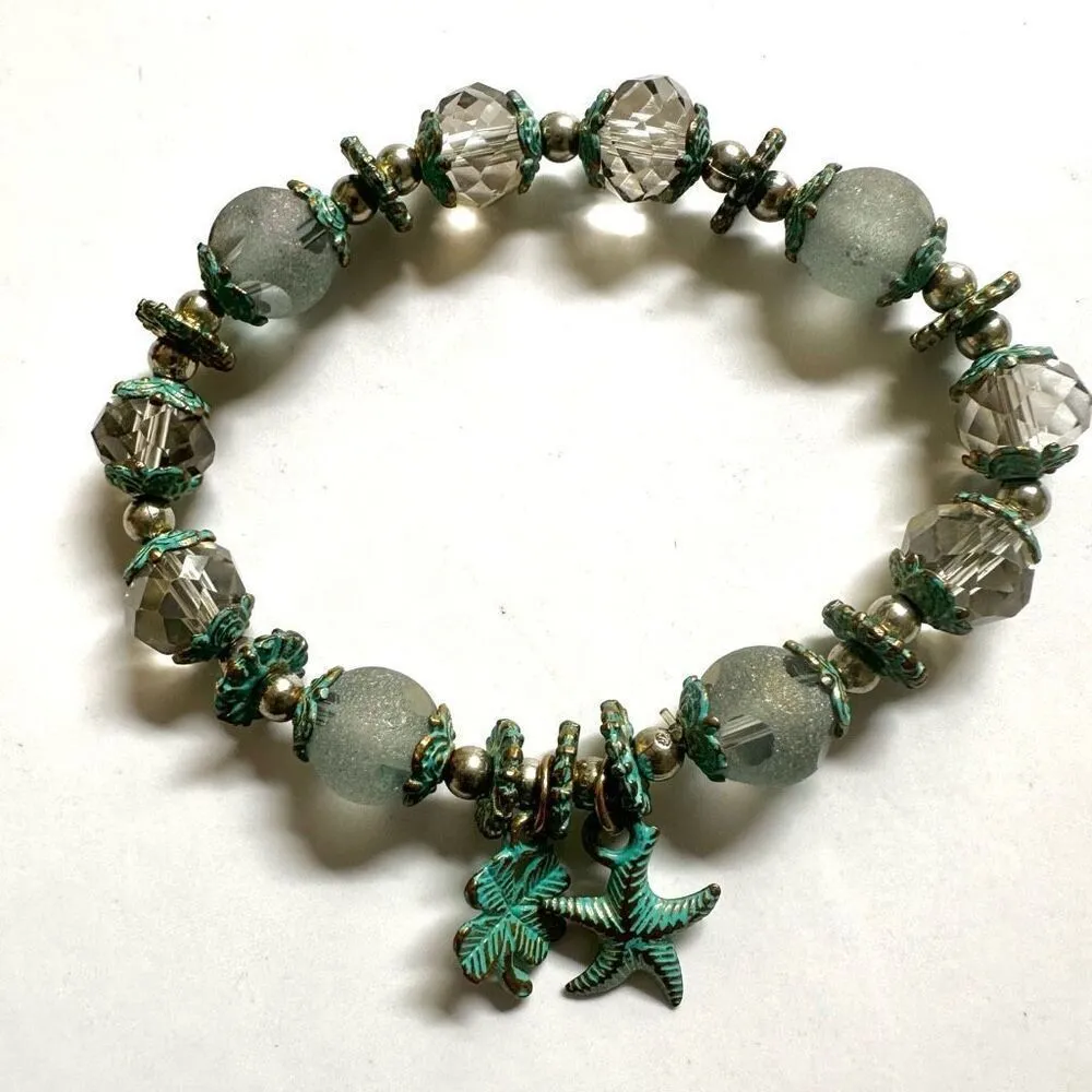 Green crystal starfish clover charm beaded stretchy bracelet - Image 8