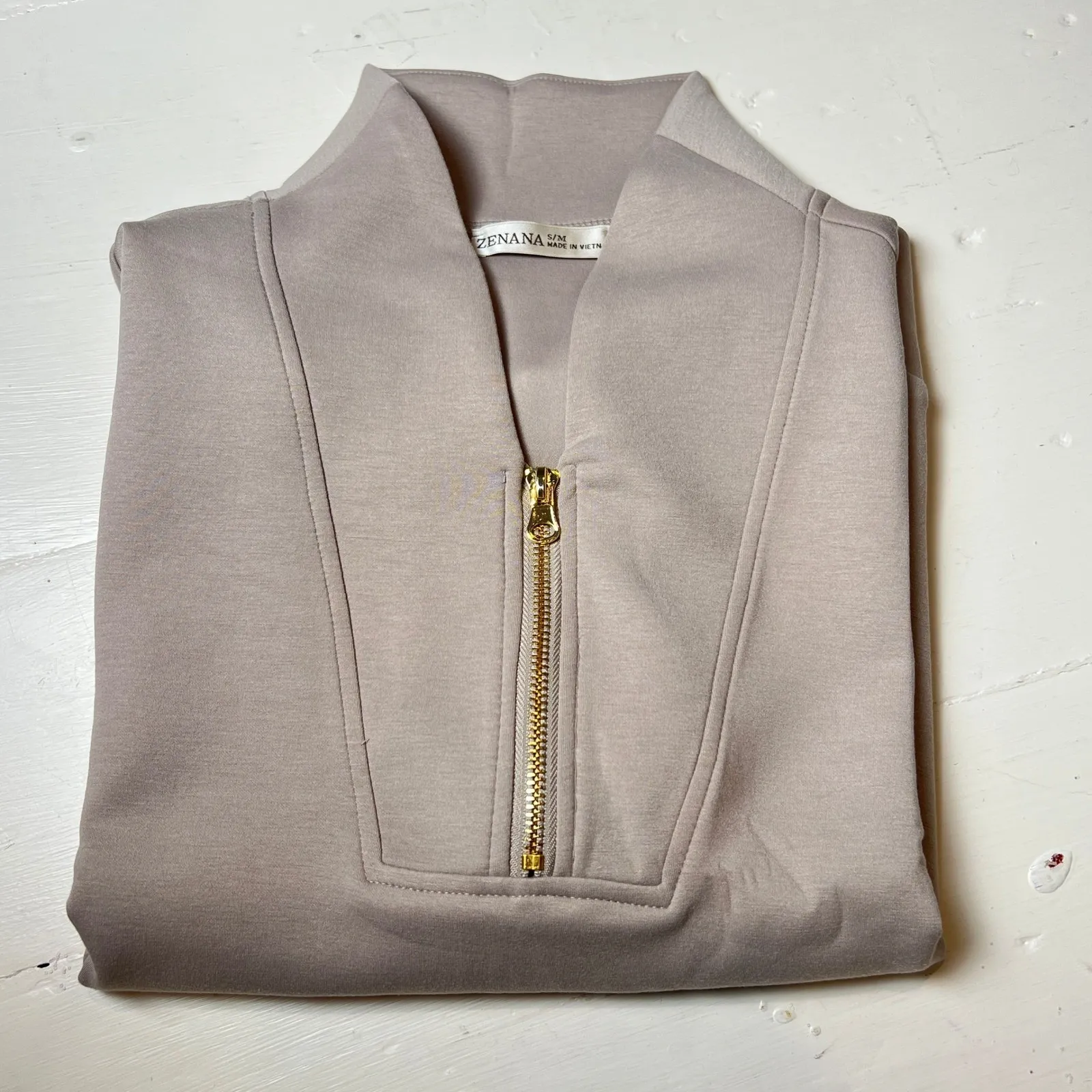 Zenana Women's S/M Ash Mocha Half Zip Short Sleeve Pullover Cleanfit Neutralcore - Image 5