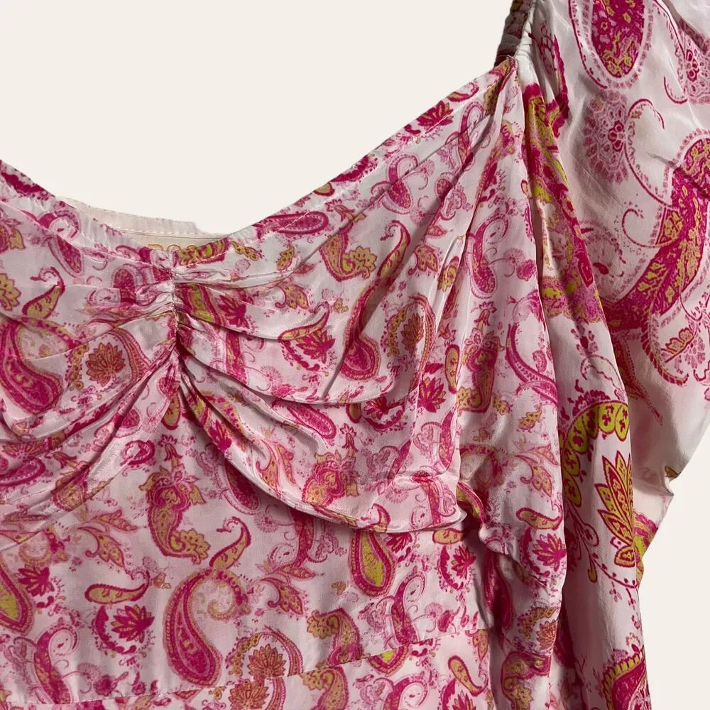 Rococo Sand Pink White Paisley Print Long Puff Sleeve Mini Dress Size M Size M - Image 3