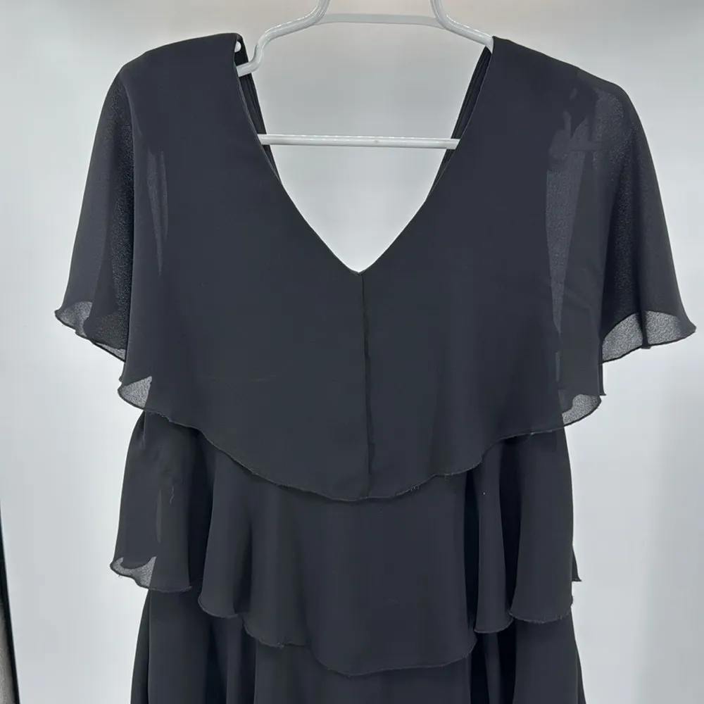 Patra vintage 12 tiered ruffle flutter sleeve black below the knee dress wedding - Image 11