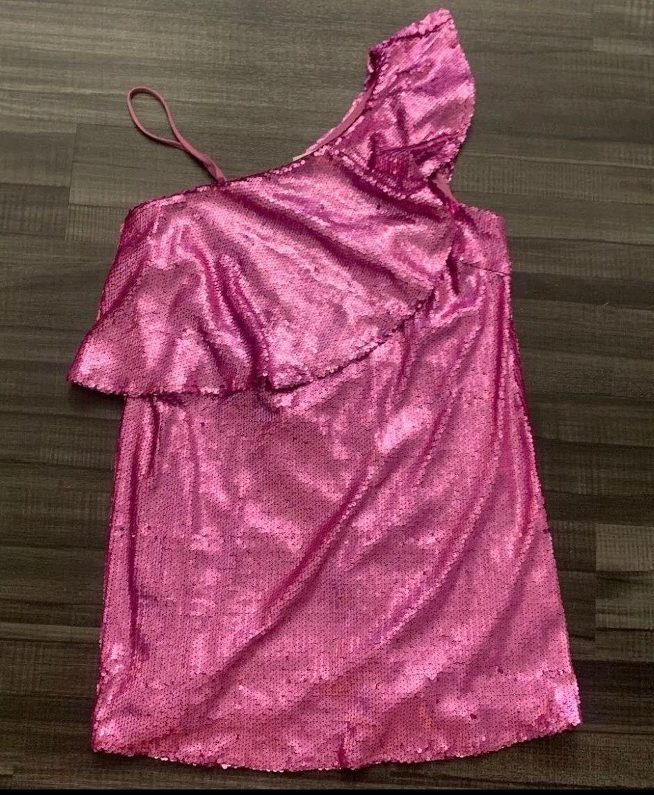 TCEC NWT One Shoulder Pink Sequin Dress - Image 4