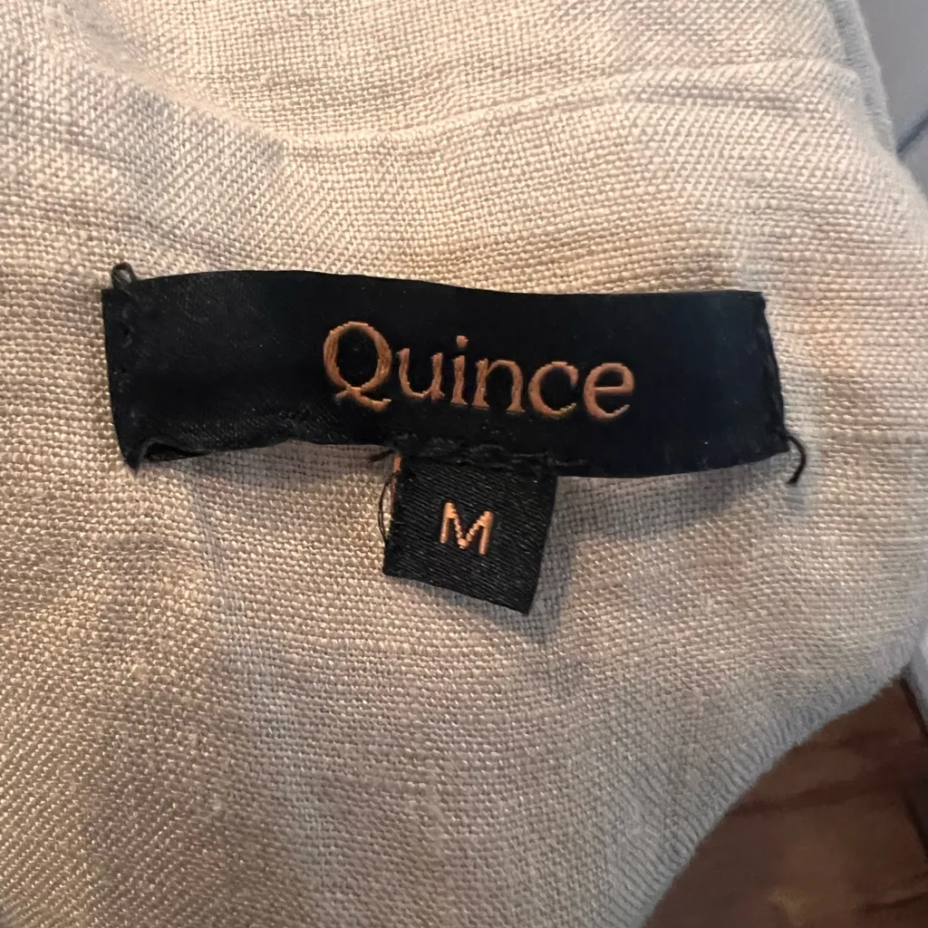 Quince 100% European Linen Button Front Dress Size Medium Tan Driftwood Midi - Image 16