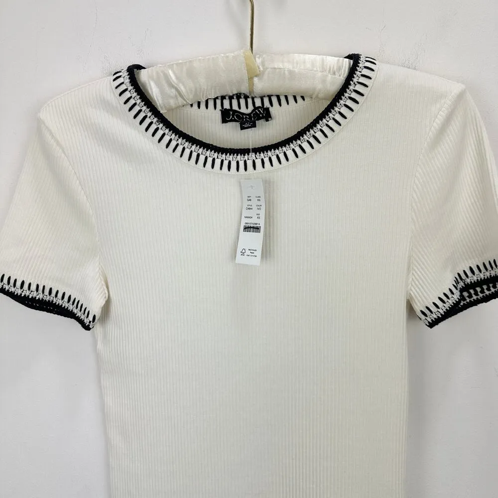 J. Crew Vintage Rib Shrunken Tee Shirt Contrast Stitch Ivory Stretch XS NWT - Image 6