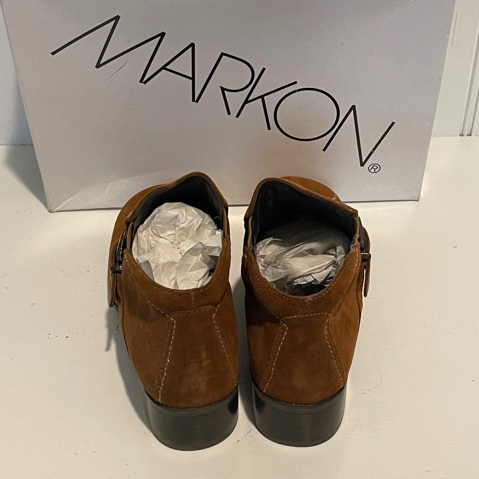 Markon Womens Whiskey Principe Ankle Boots Size 8M Buckle Suede NIB Brown - Image 4
