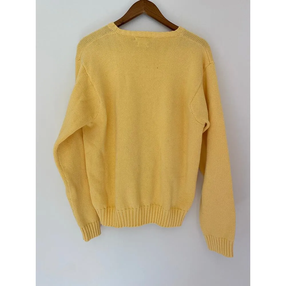 Lauren Ralph Lauren Polo L 100% Cotton Crew Cable Knit Sweater Butter Yellow GUC Size L - Image 5