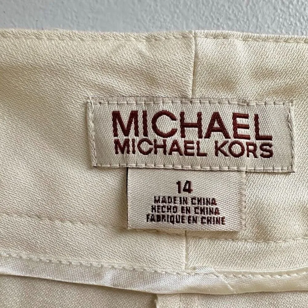 Michael Kors Womens Pants Gold Belt Stretch Straight Cream Size 14 Office Dress - Image 6