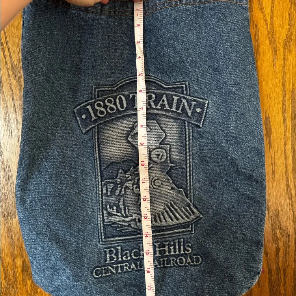 Vintage Made USA Denim Tote Bag Black Hills 1880‎ Train Raised Lettering CP Blue - Image 6