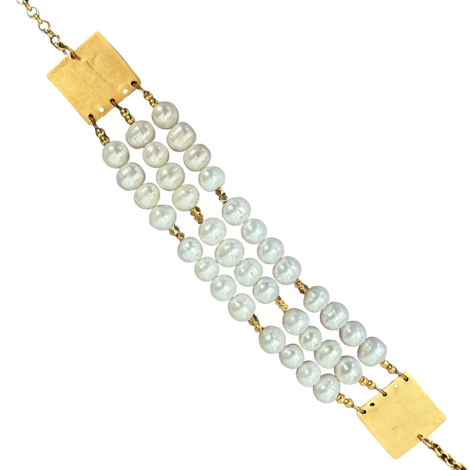 Grace Loves Lace Gold Freshwater Pearl 3 Strand Anklet Bracelet Bride Wedding White - Image 4