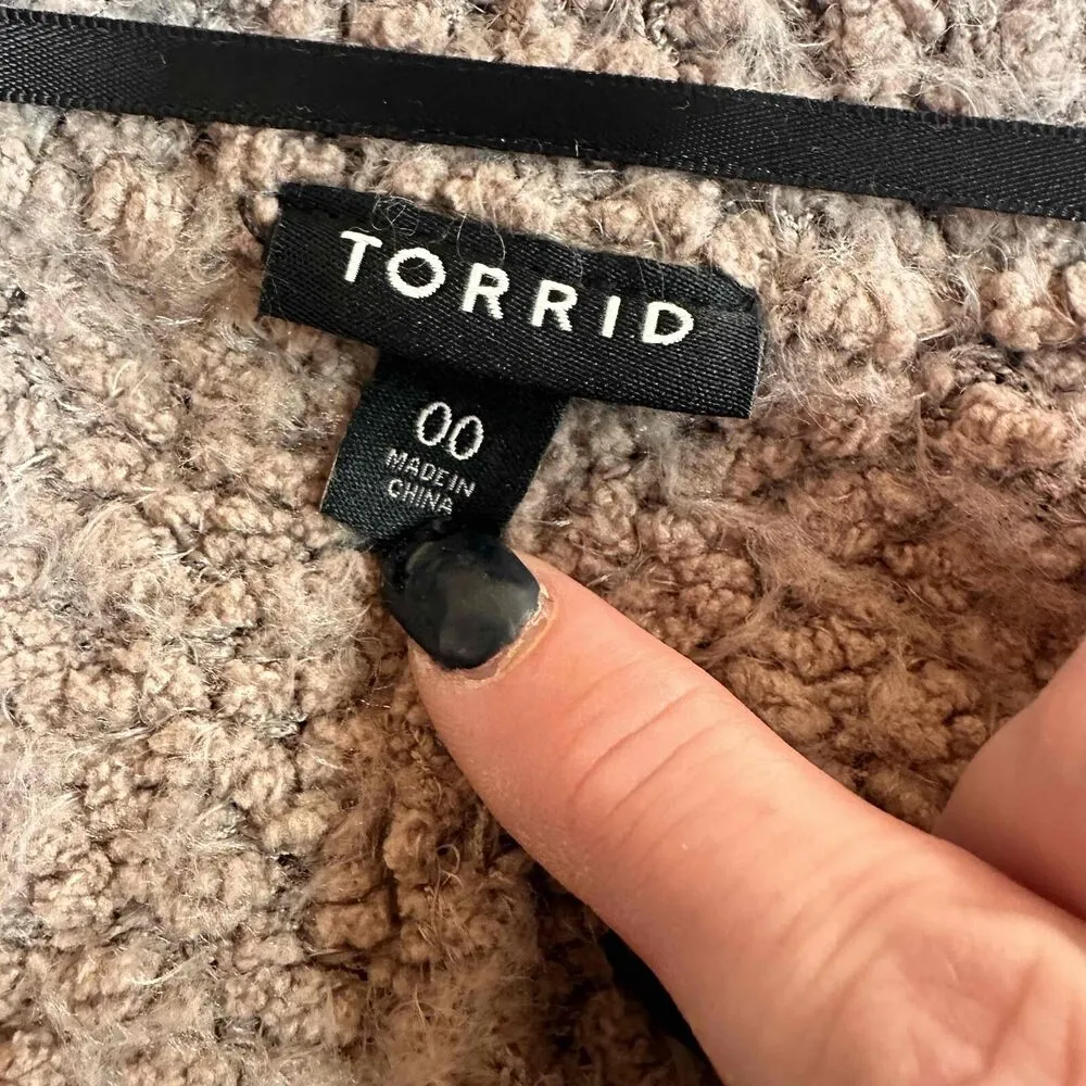 Torrid Women's Taupe Open Front Long Sleeve Shaggy Texture Cardigan Size 00 - Image 6