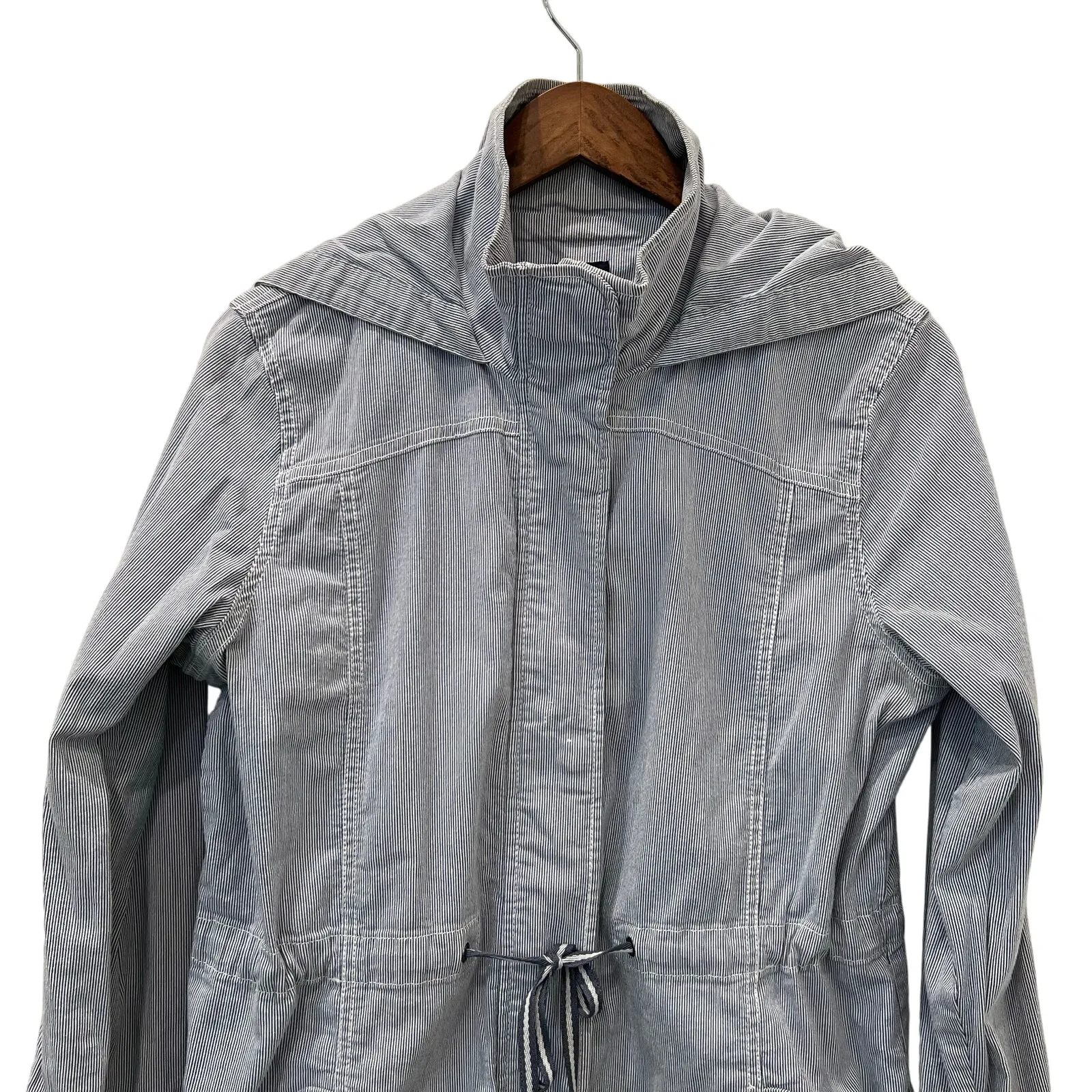 Gap Seersucker Jacket Blue White Size Medium Hooded - Image 3