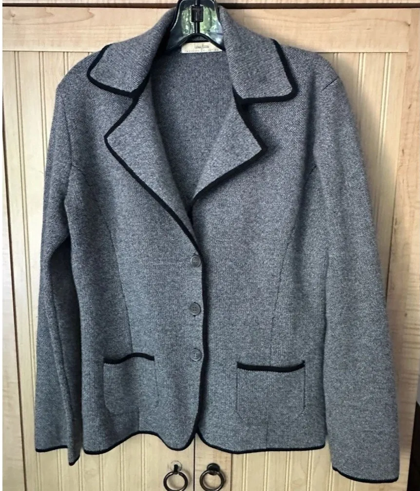 Neiman Marcus 100% Cashmere Women's L Button Sweater Cardigan Blazer Herringbone - Image 1