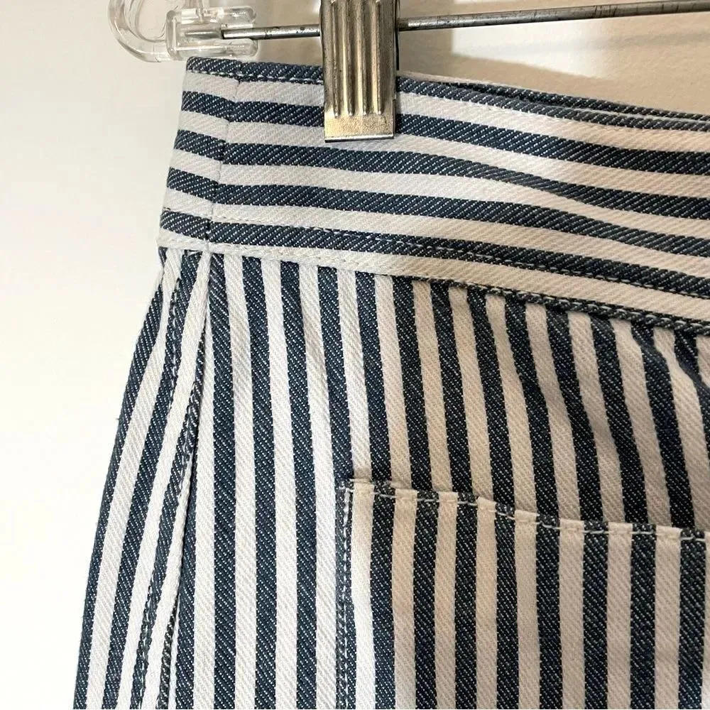 Madewell Blue & White Striped Cropped Drawstring Tie Closure Cotton Wide Leg Pant Size 2 - Image 9