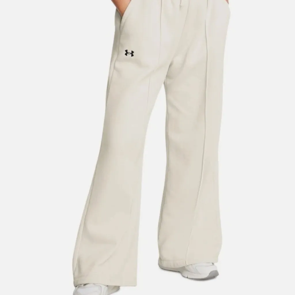 NWT Under Armour Womens Cream Rival Fleece Wide Leg Textured Sweatpants  XL - Image 4