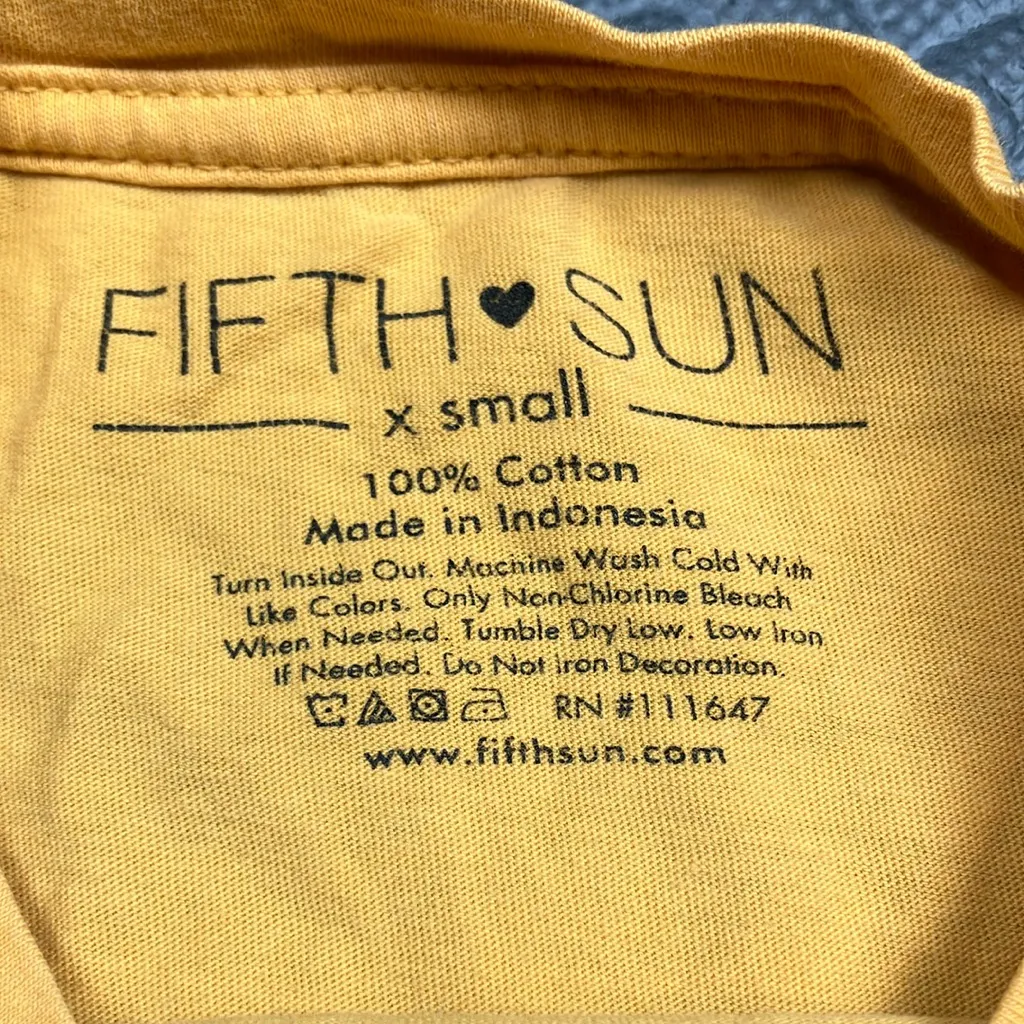 Fifth Sun Women's Yellow Tee‎ with Retro Rainbow Design "Together" Size XS - Image 2