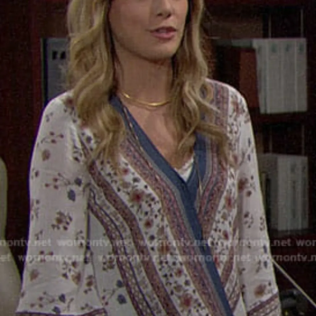 Lost + Wander Tulum Bell Sleeve Floral V-Neck Long Sleeve Women's Top Sz S - Image 9