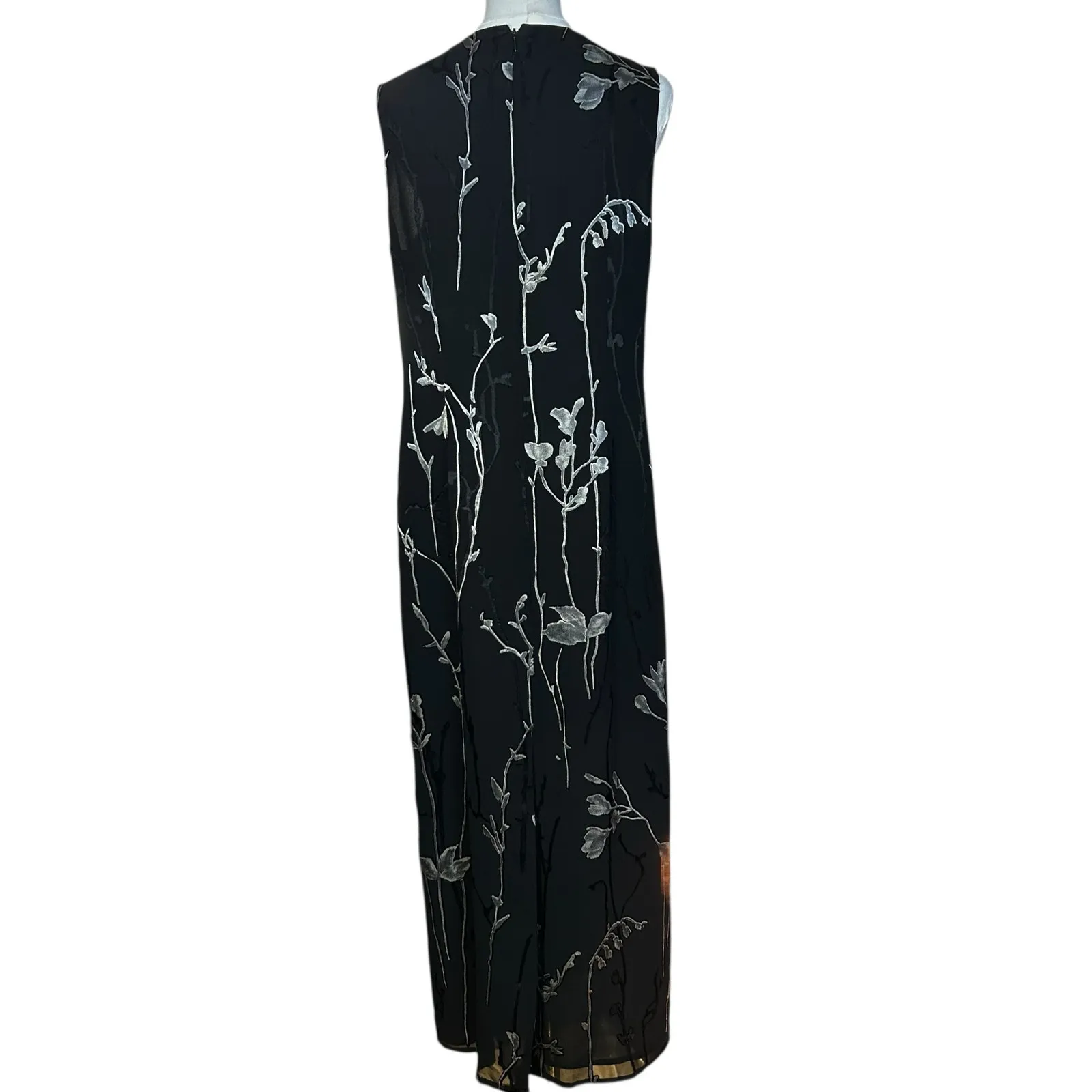 Casual Corner VTG Shift Dress Black Floral Sleeveless Maxi/Ankle SZ 12 Sheer - Image 7