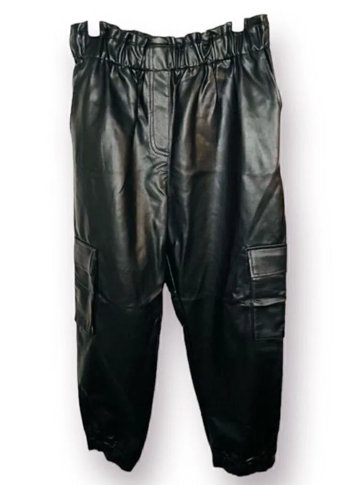 Miss Selfridge High Waisted Faux Leather Cargo Trousers Black 12 - Image 1