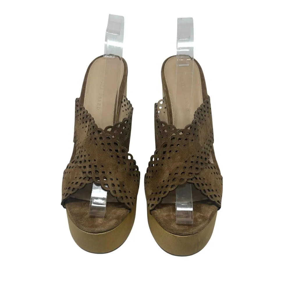 Veronica Beard Gaynor Clog‎ Sandals Suede Scalloped Hazelwood Brown Size 10 - Image 4