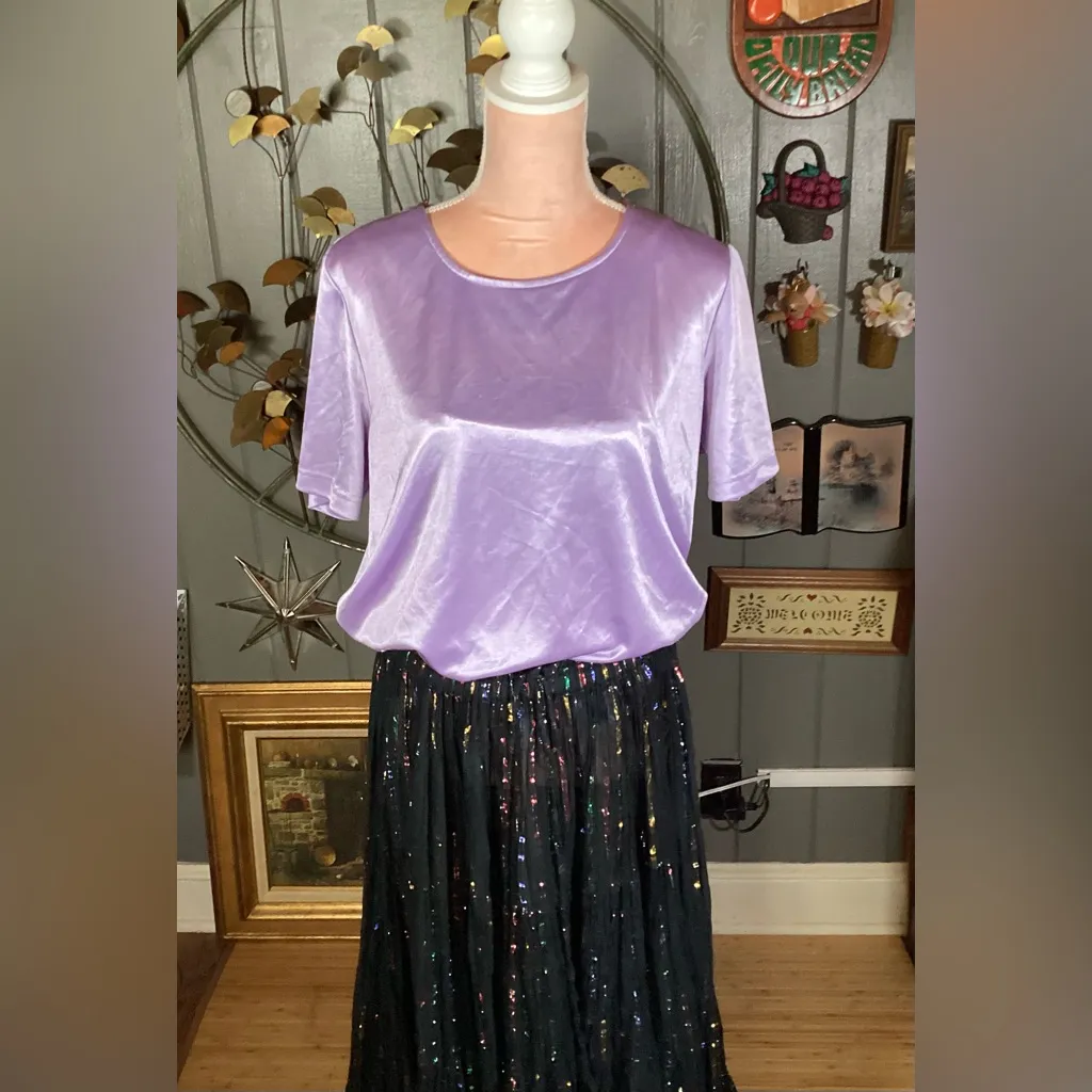 90’s Style Faux Silk Purple Shirt Large - Image 6