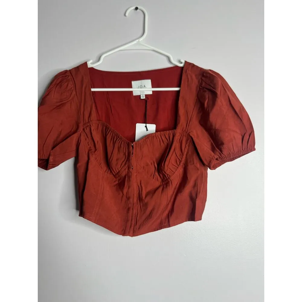J.O.A Rust Red Bustier short sleeve Cropped Top size M - Image 2