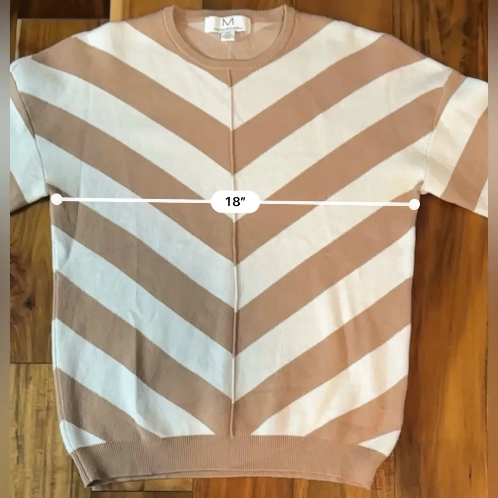 Magaschoni Tan and Cream Chevron Crewneck Sweater - Image 7