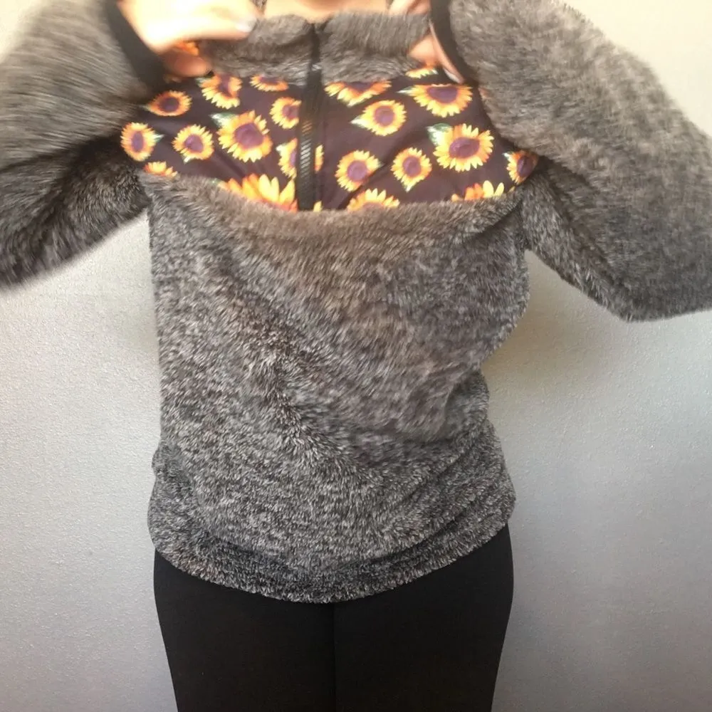 Sunflower Gray Sherpa Quarter Zip Size Medium Yellow - Image 5