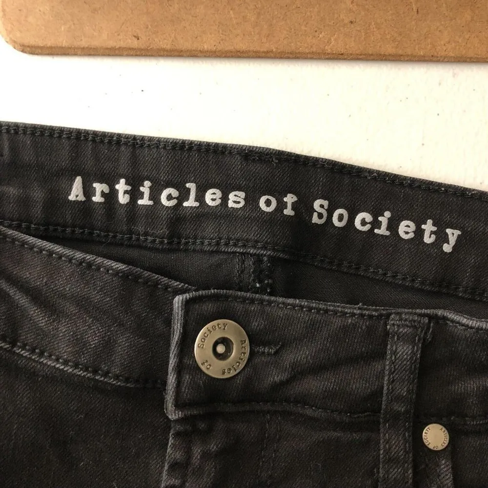 Articles of Society Womens Jeans Skinny Distressed Raw Hem Stretch Black 27 - Image 3