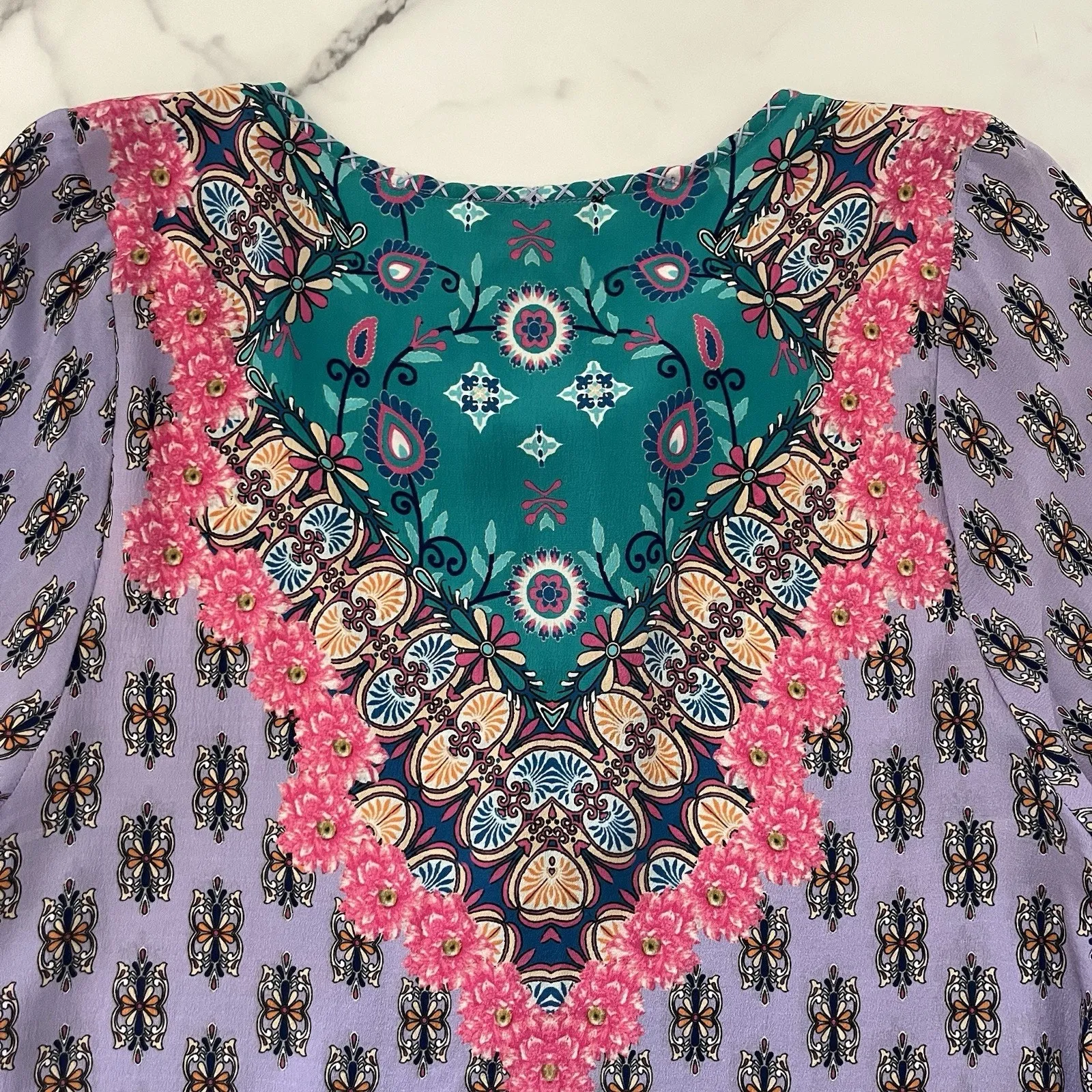 Tolani Silk Tunic Top Swim Cover Up Cruise Boho Hippie Artsy Festival Sz Medium - Image 9