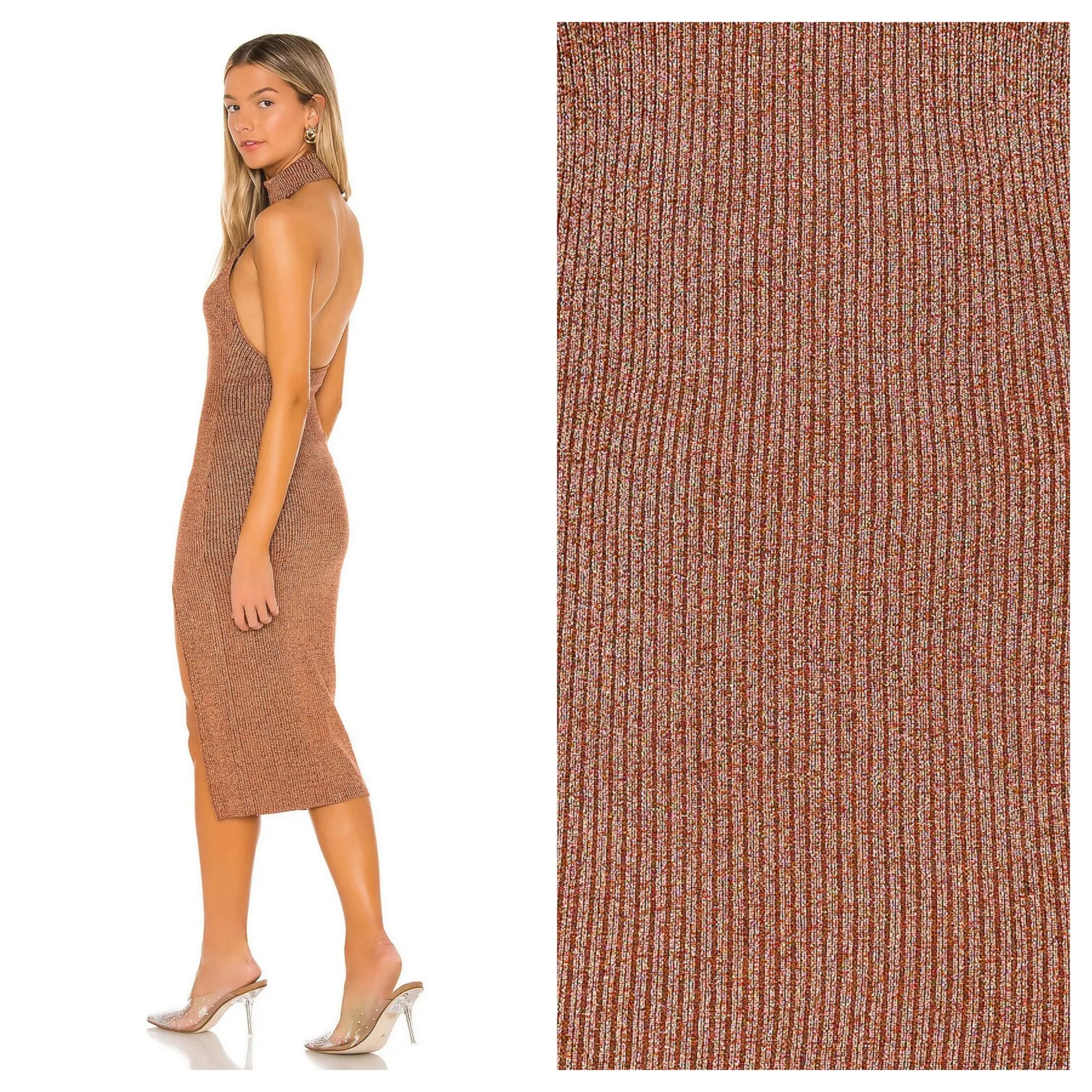 [Superdown] Copper Metallic Arima Halter Neck Knit Midi Sweater Dress Sz Small S - Image 2